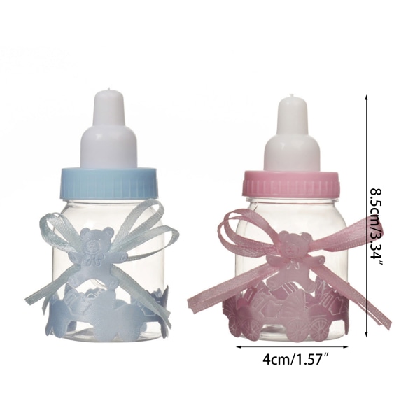 Söt mjölkflaska godislådor 12 st plast genomskinlig rosett Set för baby shower Dop Bröllop Pink
