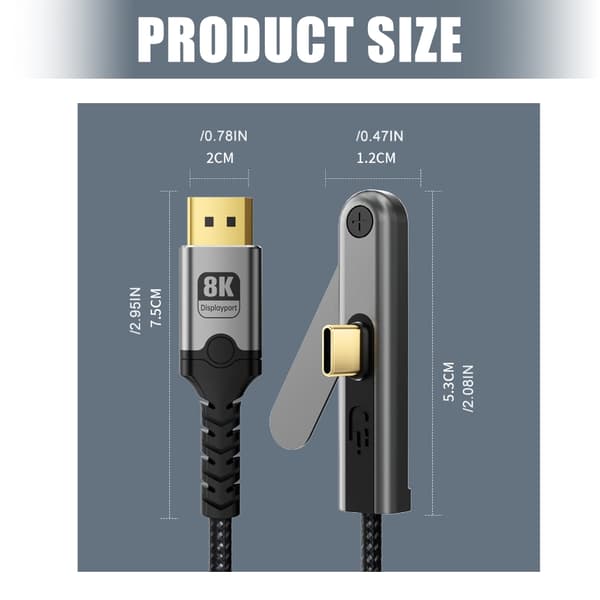 DisplayPort-kabel för USB C-enheter med vikbart stativ, typ C-videokabel