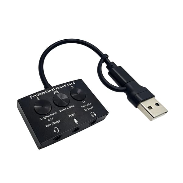 USB eksternt lydkort med 3,5 mm stereoadapter til hovedtelefoner og mikrofoner