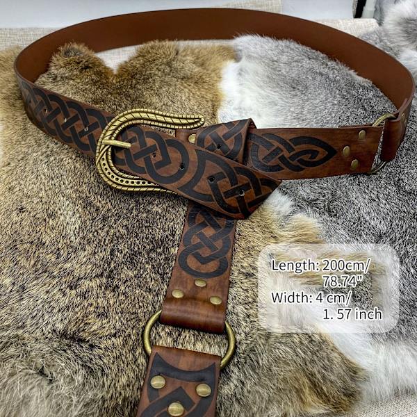 Medeltida präglad PU-läder O-ring bälte, mantel tunika midjebälten, piratbälte Black snake head