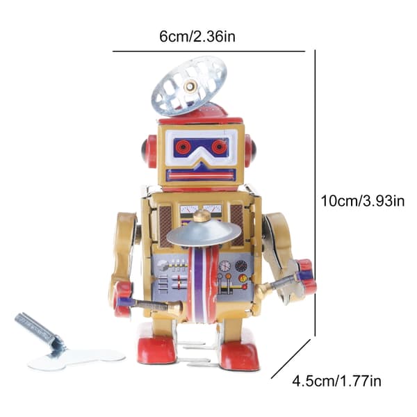 Leksaksrobot i plåt, trummis, perfekt för hem- eller kaféutställning