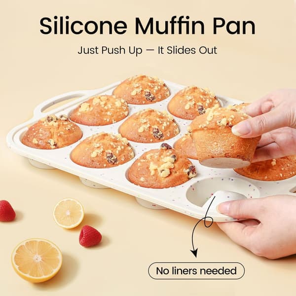 Profesjonell silikonform for cupcakes, 6 kopper, non-stick bakebrett