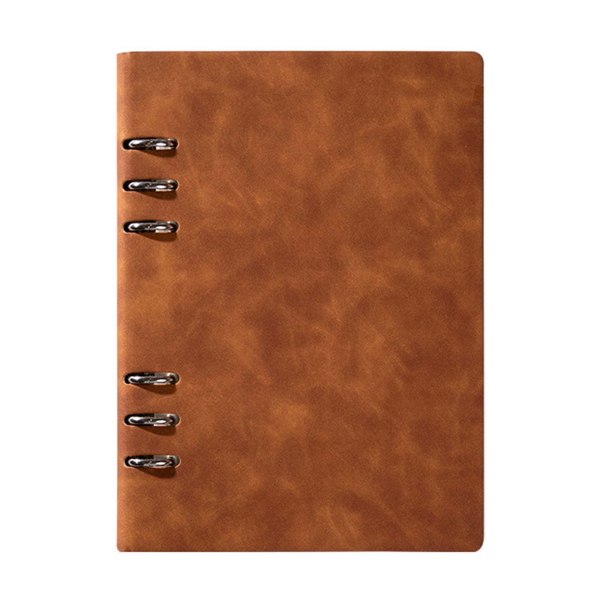 Praktisk 6 ringpärm Planner Notebook A5 påfyllningsbar lösblad rund ringjournal anteckningsblock med 100 ark fodrat papper Brown