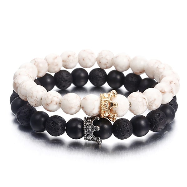 Mote krone armbånd svart hvit stein perler armbånd heldig par armbånd smykker dekorasjon gave til jente kvinne