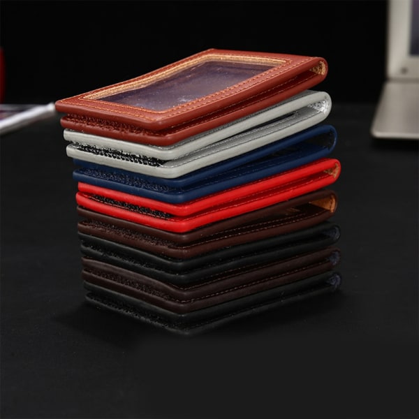 Læder ID'er Badge Holder Arbejdskort Sleeve Clear Window Card Protector Pouch Red brown