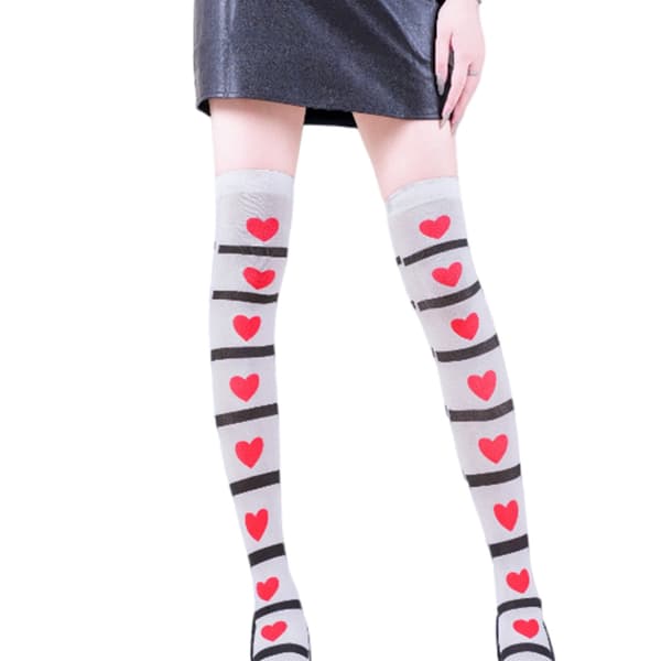Uhæggelige Halloween Hjerte Design Dame Stræk Lårhøje Strømper Strømpebukser Blød Polyester