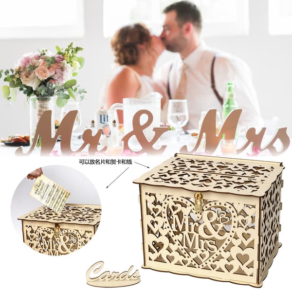 DIY Bryllupsgave Mr & Mrs Tre Kort Pengeboks med Lås Rustikk Vakker