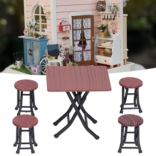 1/12 Skala Dockhus Möbler Set Plast Hopfällbart Bord och 4 Stolar 5-pack
