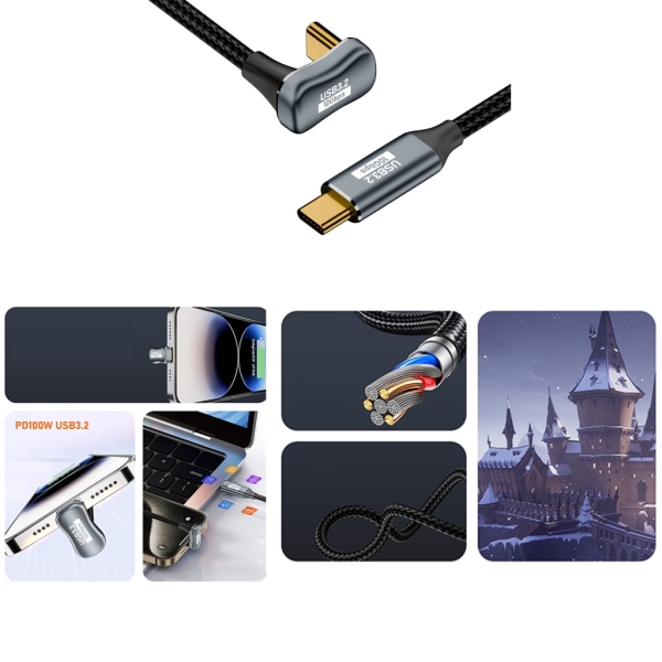 USB C 3.2 Gen2 10 Gbps forlængerkabel Type C til Type C PD100W 5A Hurtig opladning 3m