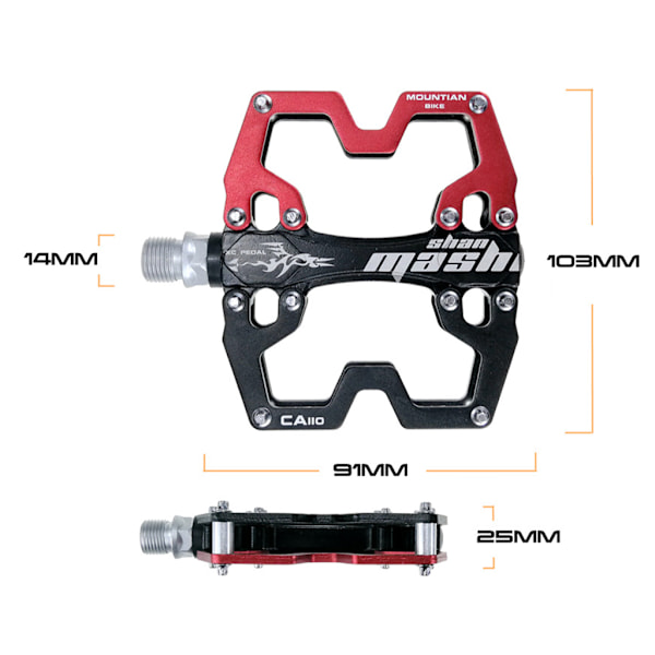 1 par MTB aluminium starka pedaler,  ultra tätade lager Golden