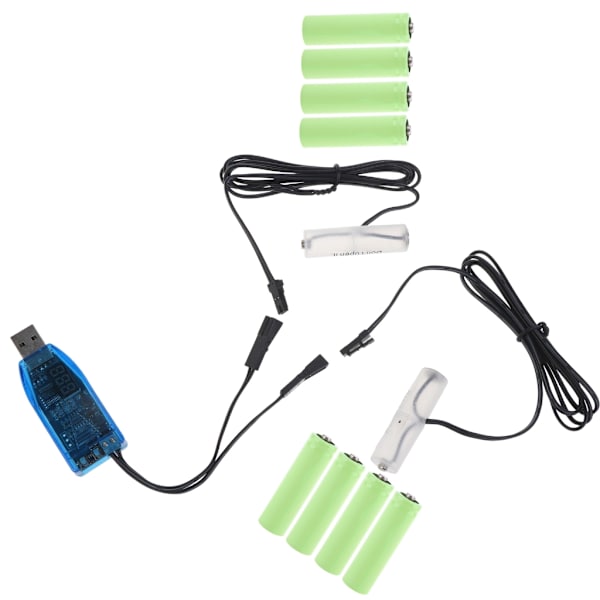 USB til 1V-24V Dual AA Dummy Batteri Strømforsyningskabel med Voltmeter AA Batteri Eliminatorer Udskift 1-8 stk batterier