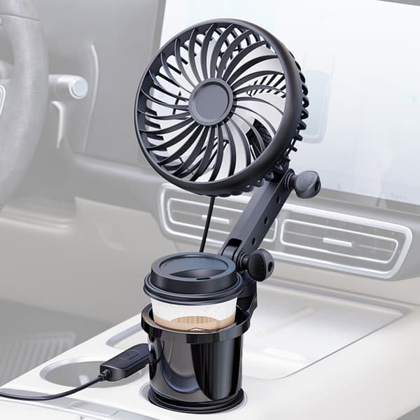 Roterende 3-trins USB-bilventilator med kopholderbase til SUV'er