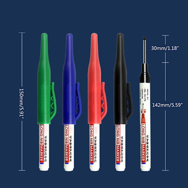 2 stk Lang nesemarkør 30mm Deep Reach Marker Vanntett Long Nib Marker Pen Black and green