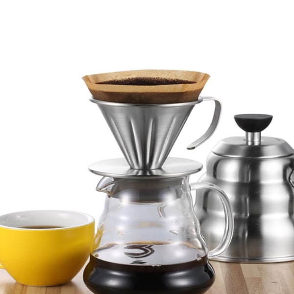 Coffee Dripper Rostfritt stål V-Shape Dripper Kaffetratt Handbryggt kaffefilter Häll över kaffebryggningskopp L