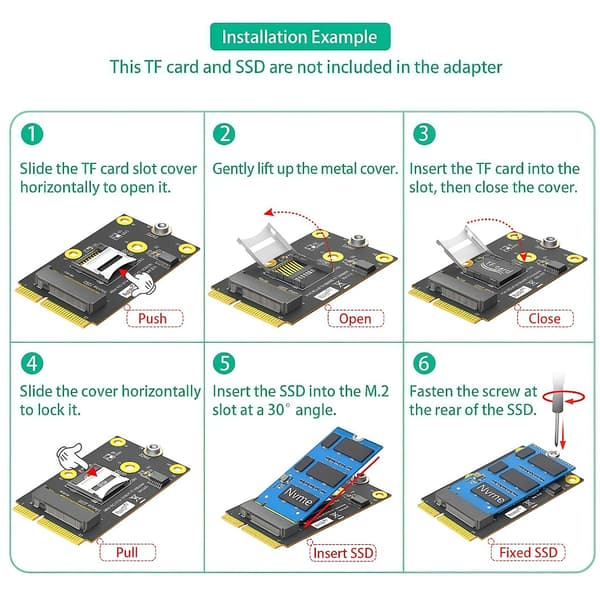 2-i-1 Mini PCIE til TF-kort USB2.0 og M.2 Key M-adapter Industriell