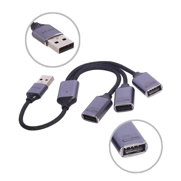 3-i-1 USB-splitkabel 25 cm ledning for datamaskin bærbar PC USB-minnepinne mus