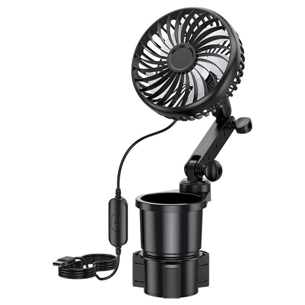 Roterende 3-trins USB-bilventilator med kopholderbase til SUV'er
