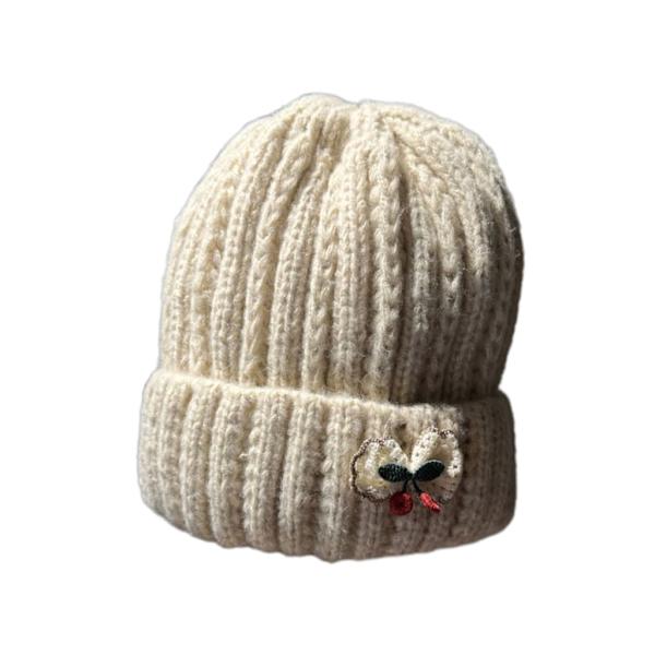 Trendig stickad mössa för småbarn Fashionabla körsbärsfärgade berlockhuv Mjuk mössa som andas Vindtät cap för småbarn