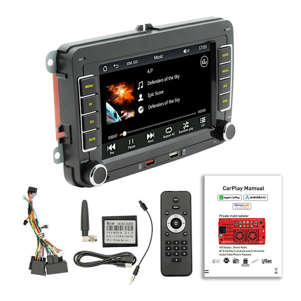 Bil Multimedia Player Trådlös bilstereo med 7" Display & Navigation 60Wx4