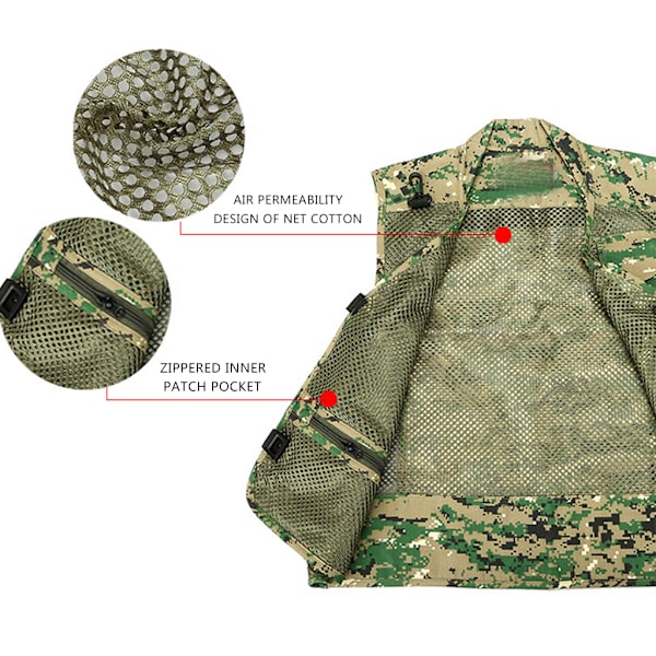 Herr Mesh Multi Fickor Väst Sommar Mesh Andas Fotografering Väst Camouflage green XXXL
