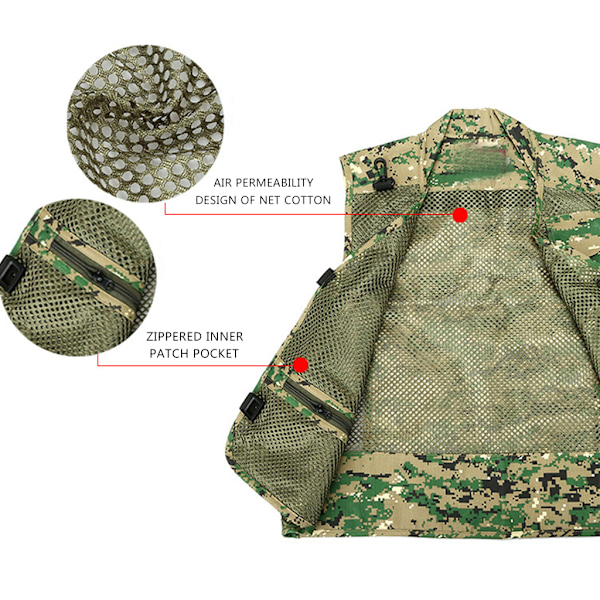 Herr Mesh Multi Fickor Väst Sommar Mesh Andas Fotografering Väst Khaki XXL