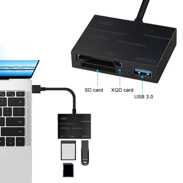 Minikortläsare+ 3USB3.0 Hub 2 i 1 bärbar för MS/SD/M2/Tf-kortläsare och bärbar dator 5Gbps Fast HDD Splitter