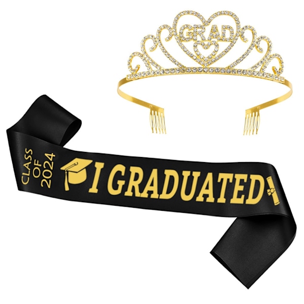 Graduation Stole Sash til College Ceremoni Graduation Honor Stole/Krone 2024 Black Set