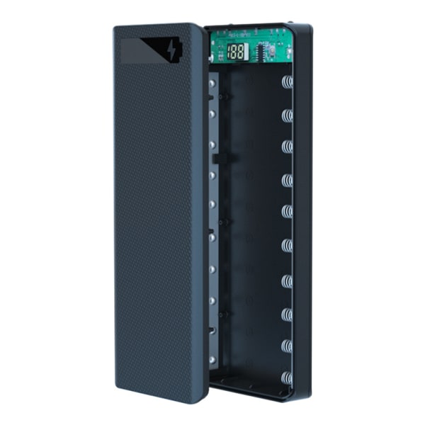 Löstagbar dubbel USB LCD-skärm DIY 10x18650 batteri för case Power Bank för Shell Bärbar extern box utan skydd Black