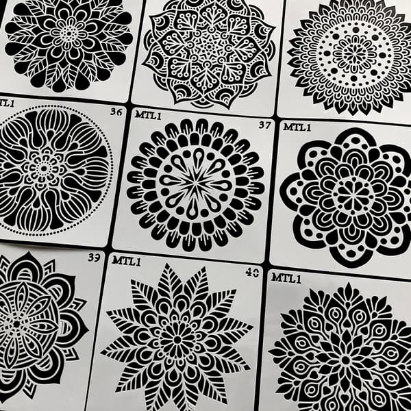 Målningsschabloner 16 ark/set Stora Mandala Kakel Tyg Ritmallar