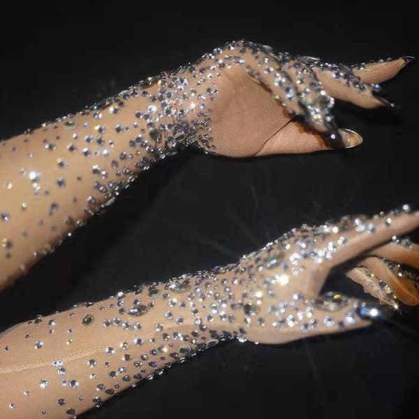 2-pak Rhinestones Netmønster Handsker Armlængde Handsker Bryllupsvanter