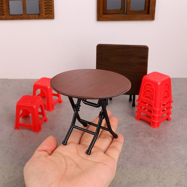 Miniatyrmöbelkollektion Hopfällbart matbord och pallar för dockhus