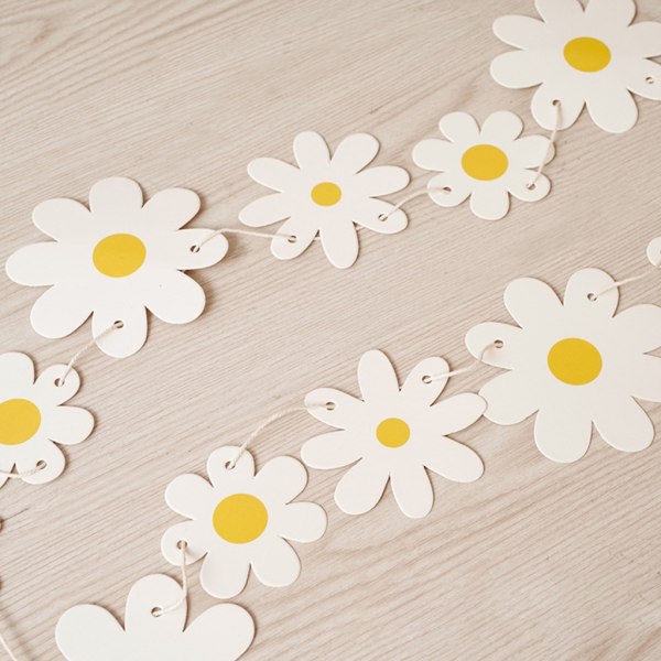 Daisy Blomma Papper Banner Barn Flicka Födelsedagsfest Bunting Flaggor Daisy Party Dekorationer Hängande krans Boho Bröllop