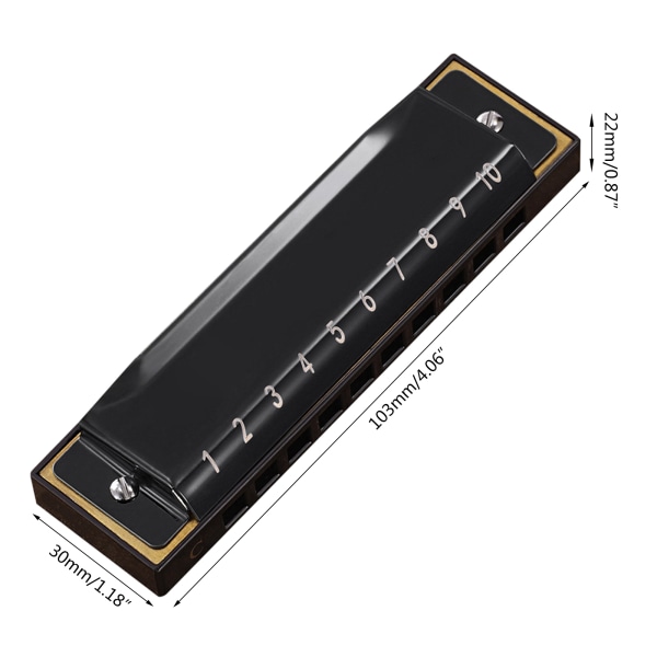 Blues Harmonica 10 Hull Diatonisk Blå Harp Munnspill Orgel for C-nøkkel Gold