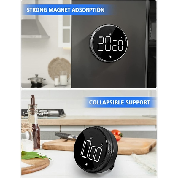 Magnetisk digital timer kjøkken roterende timer for matlaging, studering, trening White