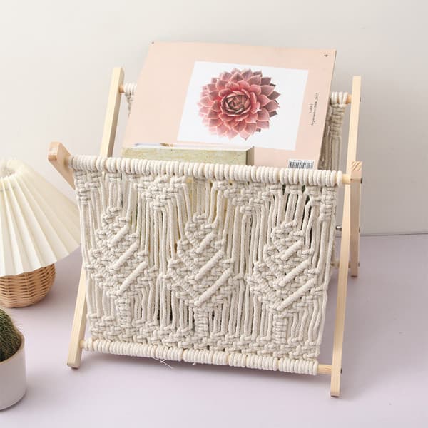 Makramee-lehtiteline Boho-lehtiteline Säilytysteline Sanomalehdille