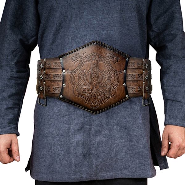 Vikingpräglad brett bälte nordisk konstläder rustning bälte Halloween kostym Brown