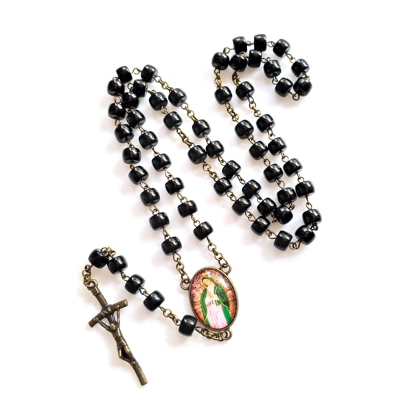Pärlhalsband Svart rosenkrans katolskt halsband Bönmedalj för korshänge heliga religiösa smycken för kvinnor män flicka
