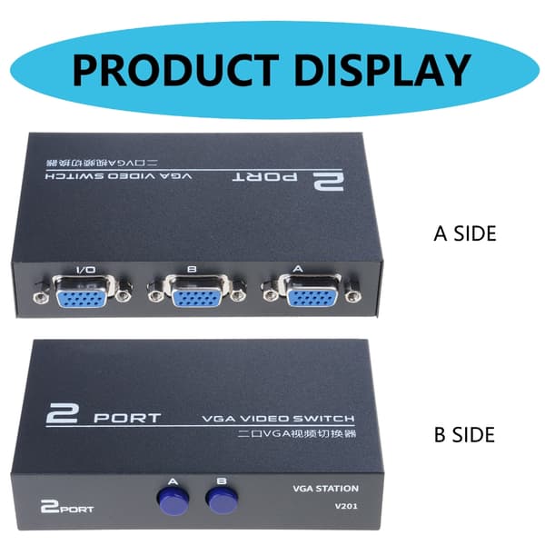 Utility Video Switch Adapter Converter Box 2 porte til computer til HD-afspiller