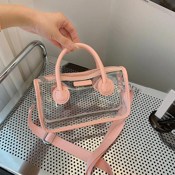 Damväska Transparent Handväska Top Handtag Axelväska PVC-väska Semester Pink