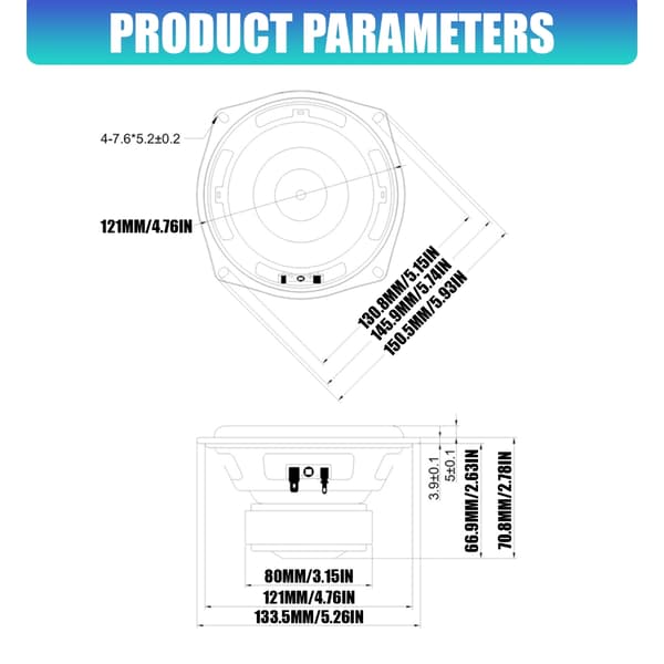 5.25Tommer 4Ohm 30W Bashøjttaler Stereo Bashøjttaler Rund Form