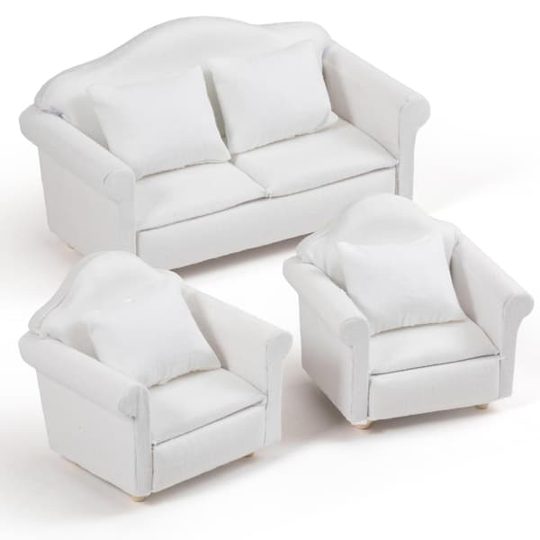Stuemøbler Stoff Sofagruppe Med Puter Dukkehus Utstillingstilbehør