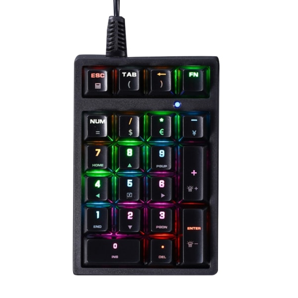 Mini Numpad 21-tast Mekanisk Tastatur Grøn Akse Usb RGB Eksternt Tastatur til Notebook Finansiel Regnskab Kasseapparat