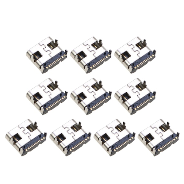 10st Micro USB Power Connector Typ C Laddaruttag för Controller Connector Type B silver needle
