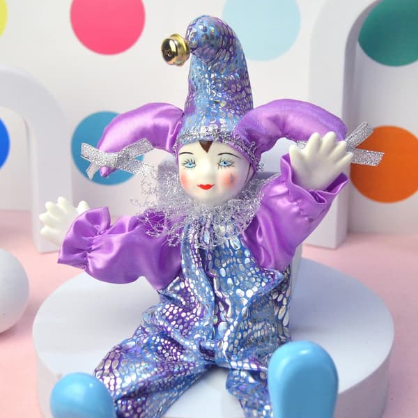 Elegant Keramisk Clown Docka Figur Ställbar Kropp Antik Cirkus Staty Docka