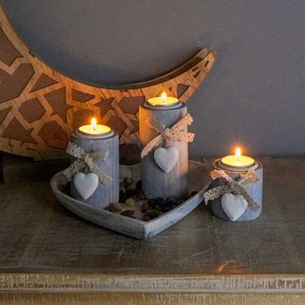 3 stk. Hjerte Design Tre Lysestaker Sett med Brett for Romantisk Stemning