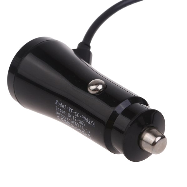 Dubbelport USB -billaddare med 5V2A mini- USB laddningskabel DC12V-35V-ingång för surfplattor och körinspelare