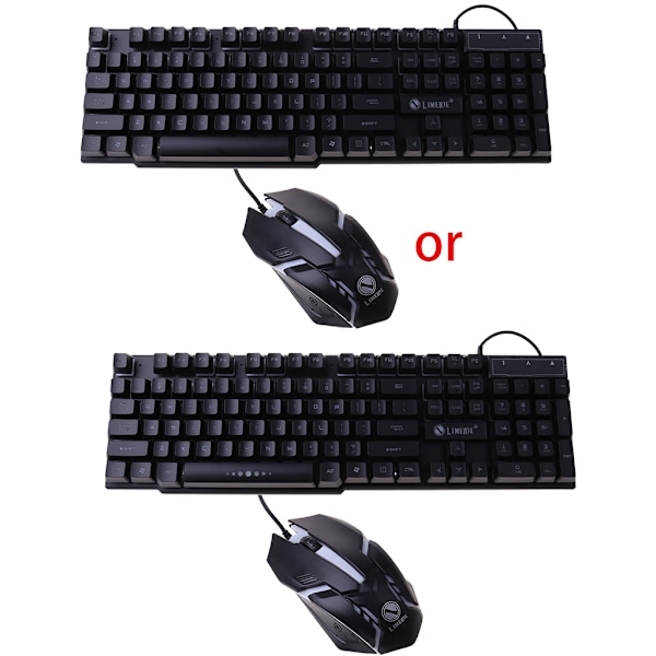 LED-lys Baggrundsbelysning Mekanisk Feel Gaming Keyboard og Wired Mus Combo Set LED-lys til computer PC