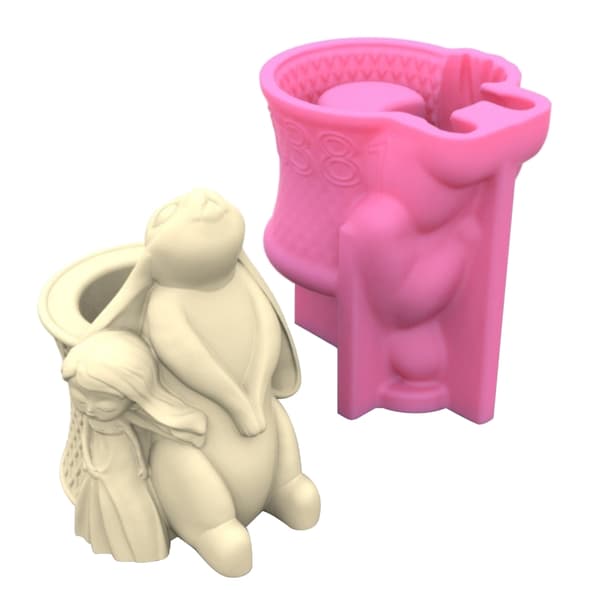 Silikoneform til kanin og piger til gør-det-selv-blomsterpotter Genanvendelig penneholder Epoxyform