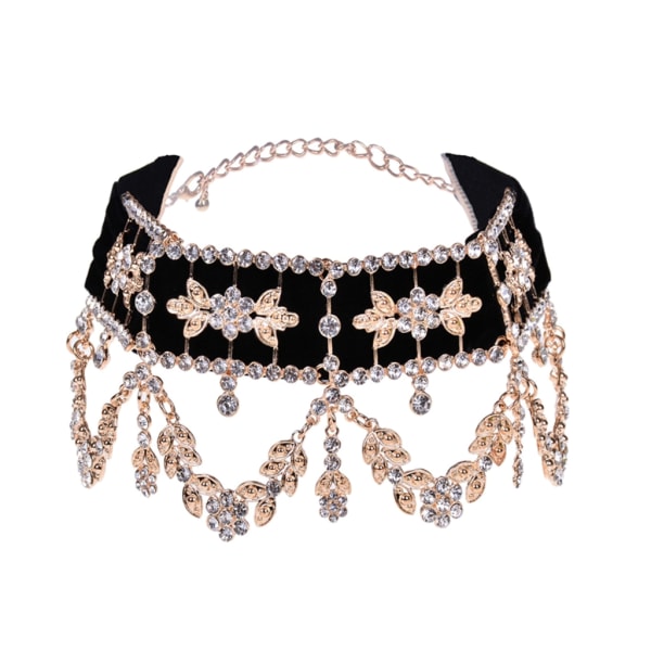 Elegant Sammet Choker Halsband Vintage Strass hänge Halsband Mode Nyckelben Halsband Smycken för kvinnor Flickor Gold