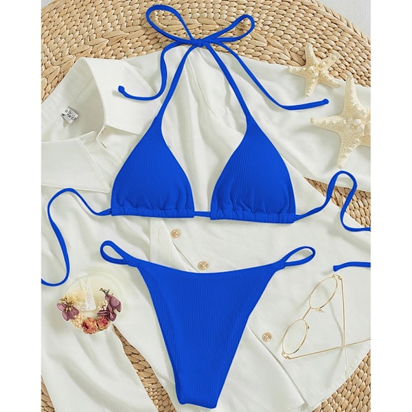Kvinnors baddräkt set string bikini topp och justerbar botten Red M